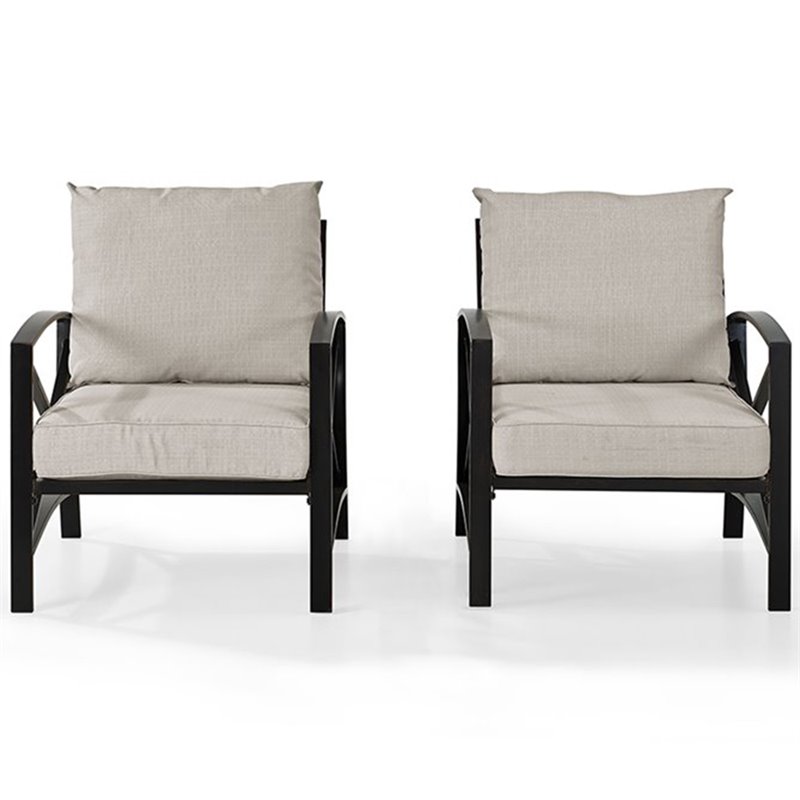 Crosley Furniture Kaplan Metal Fabric Arm Chair in Oil Bronze/Oatmeal (Set of 2)