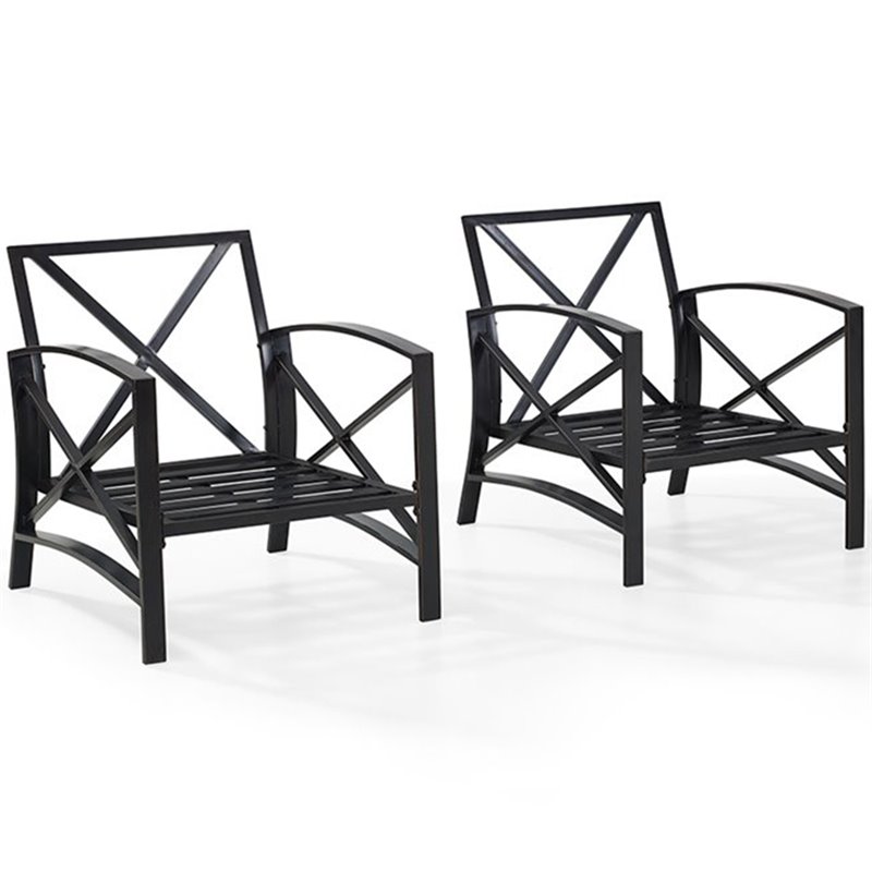 Crosley Furniture Kaplan Metal Fabric Arm Chair in Oil Bronze/Oatmeal (Set of 2)