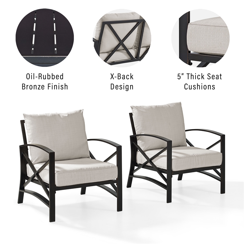 Crosley Furniture Kaplan Metal Fabric Arm Chair in Oil Bronze/Oatmeal (Set of 2)