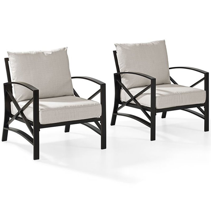 Crosley Furniture Kaplan Metal Fabric Arm Chair in Oil Bronze/Oatmeal (Set of 2)