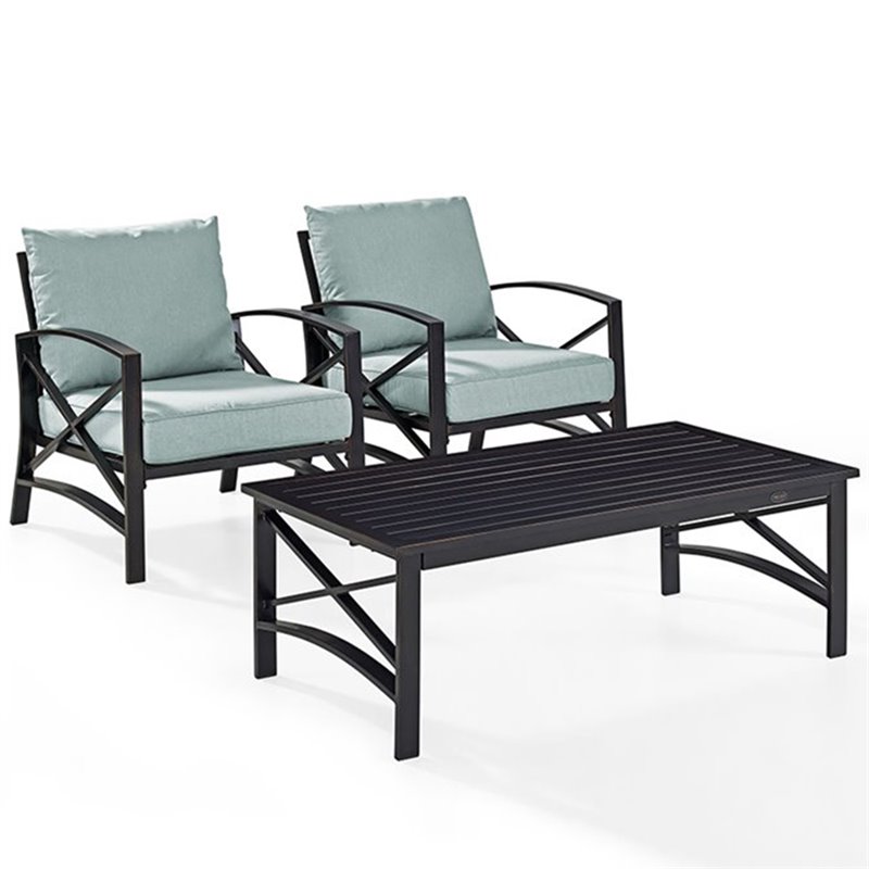 Crosley Furniture Kaplan 3Pc Fabric Conversation Set in Oil Bronze/Mist Green