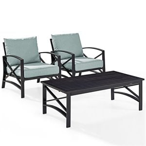 Crosley Furniture Kaplan 3Pc Fabric Conversation Set in Oil Bronze/Mist Green
