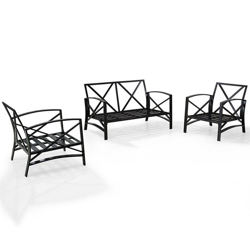 Crosley Furniture Kaplan 3Pc Fabric Sofa Set in Oil Rubbed Bronze/Mist Green