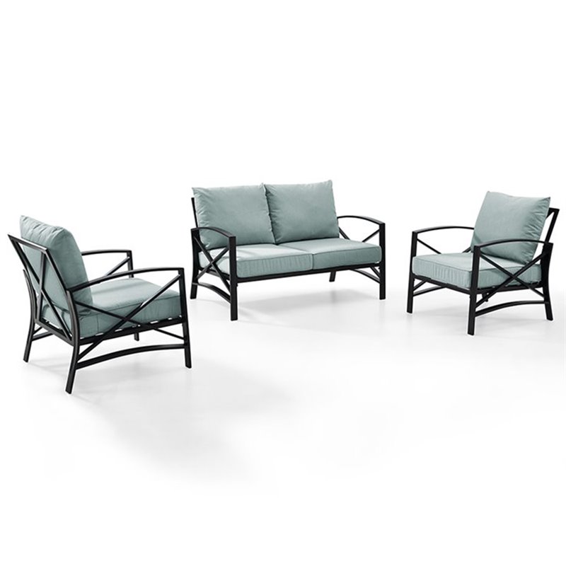 Crosley Furniture Kaplan 3Pc Fabric Sofa Set in Oil Rubbed Bronze/Mist Green