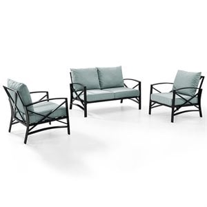 Crosley Furniture Kaplan 3Pc Fabric Sofa Set in Oil Rubbed Bronze/Mist Green