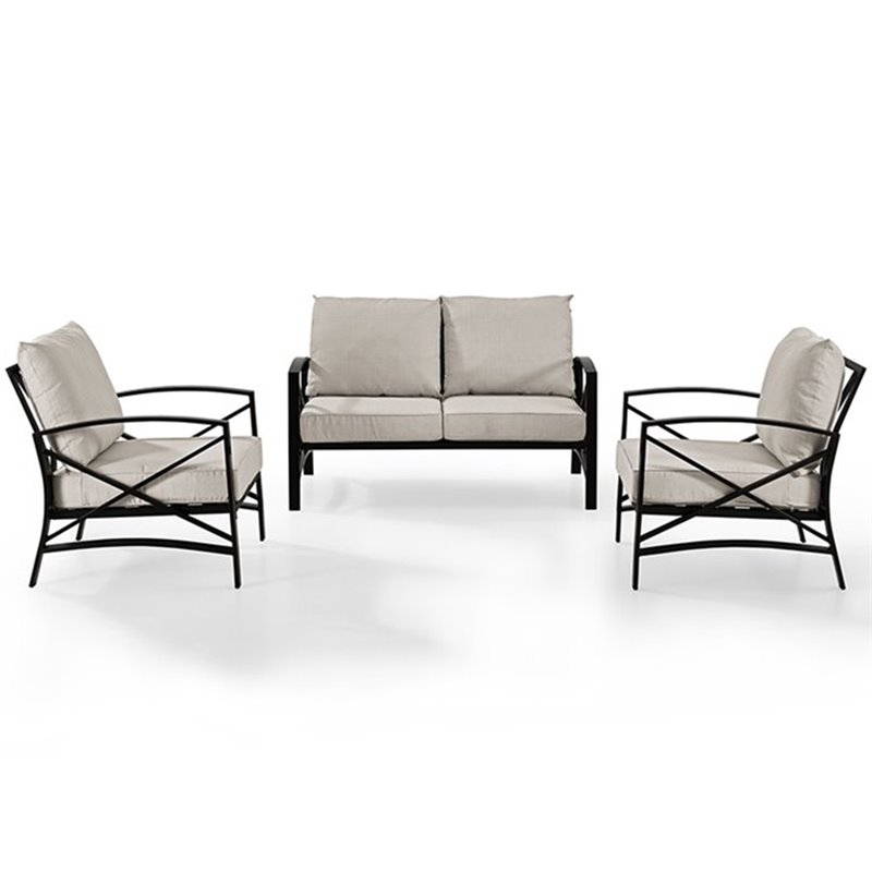 Crosley Furniture Kaplan 3Pc Fabric Sofa Set in Oil Rubbed Bronze and Oatmeal