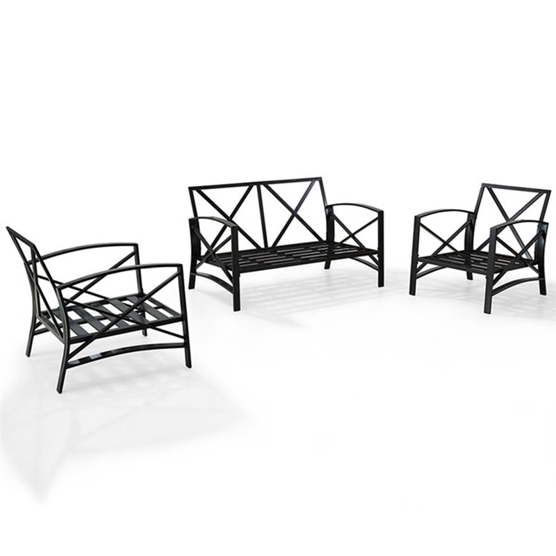 Crosley Furniture Kaplan 3Pc Fabric Sofa Set in Oil Rubbed Bronze and Oatmeal