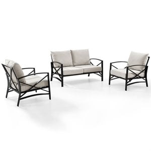 Crosley Furniture Kaplan 3Pc Fabric Sofa Set in Oil Rubbed Bronze and Oatmeal