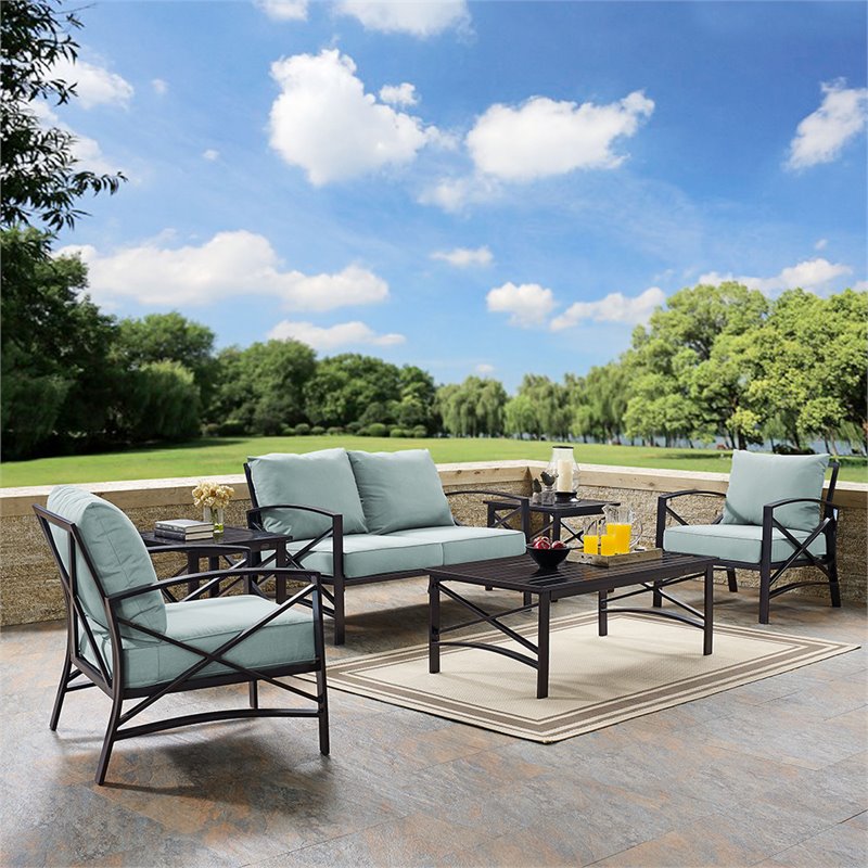 Crosley Furniture Kaplan 6Pc Fabric Sofa Set in Oil Rubbed Bronze/Mist Green