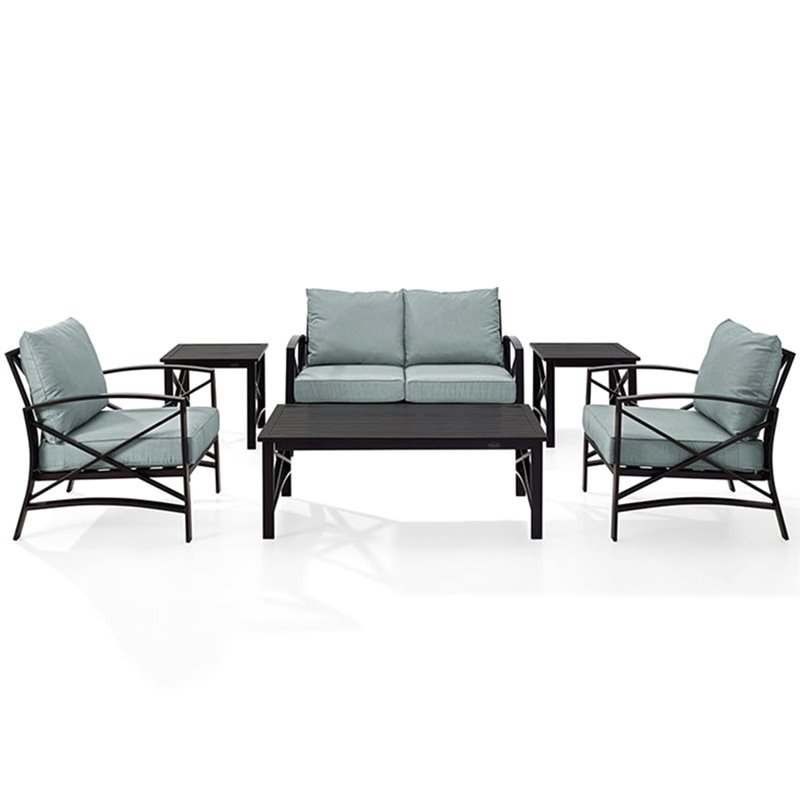 Crosley Furniture Kaplan 6Pc Fabric Sofa Set in Oil Rubbed Bronze/Mist Green