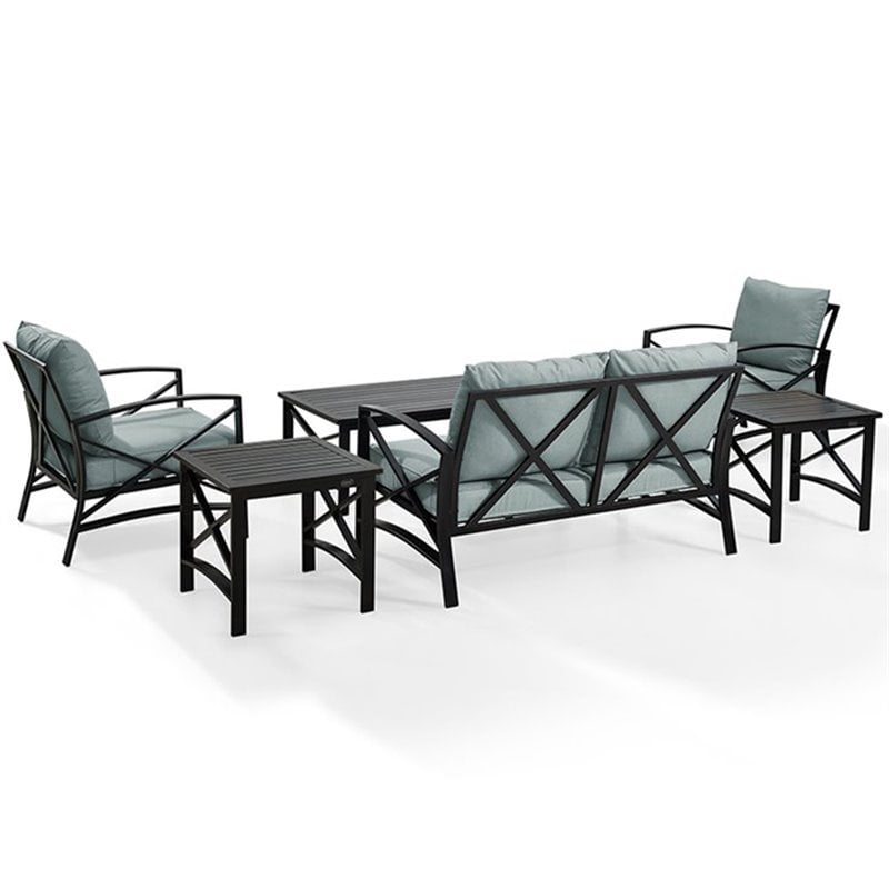Crosley Furniture Kaplan 6Pc Fabric Sofa Set in Oil Rubbed Bronze/Mist Green