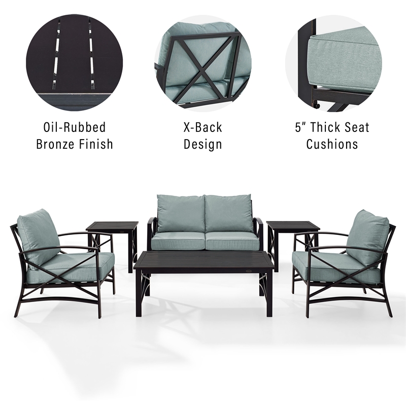 Crosley Furniture Kaplan 6Pc Fabric Sofa Set in Oil Rubbed Bronze/Mist Green