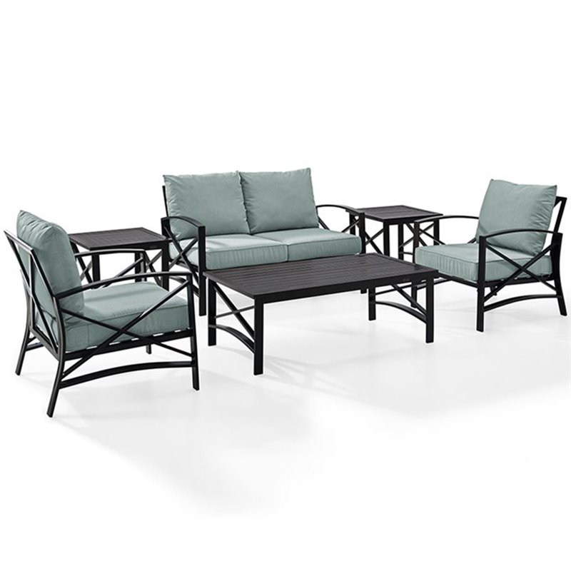 Crosley Furniture Kaplan 6Pc Fabric Sofa Set in Oil Rubbed Bronze/Mist Green
