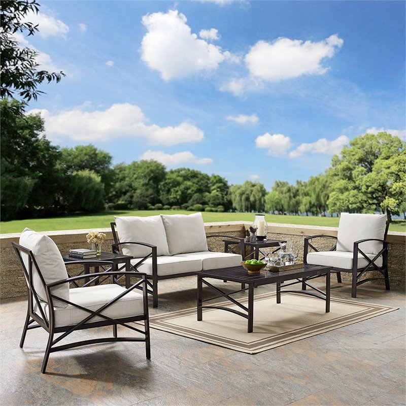Crosley Furniture Kaplan 6Pc Fabric Sofa Set in Oil Rubbed Bronze and Oatmeal