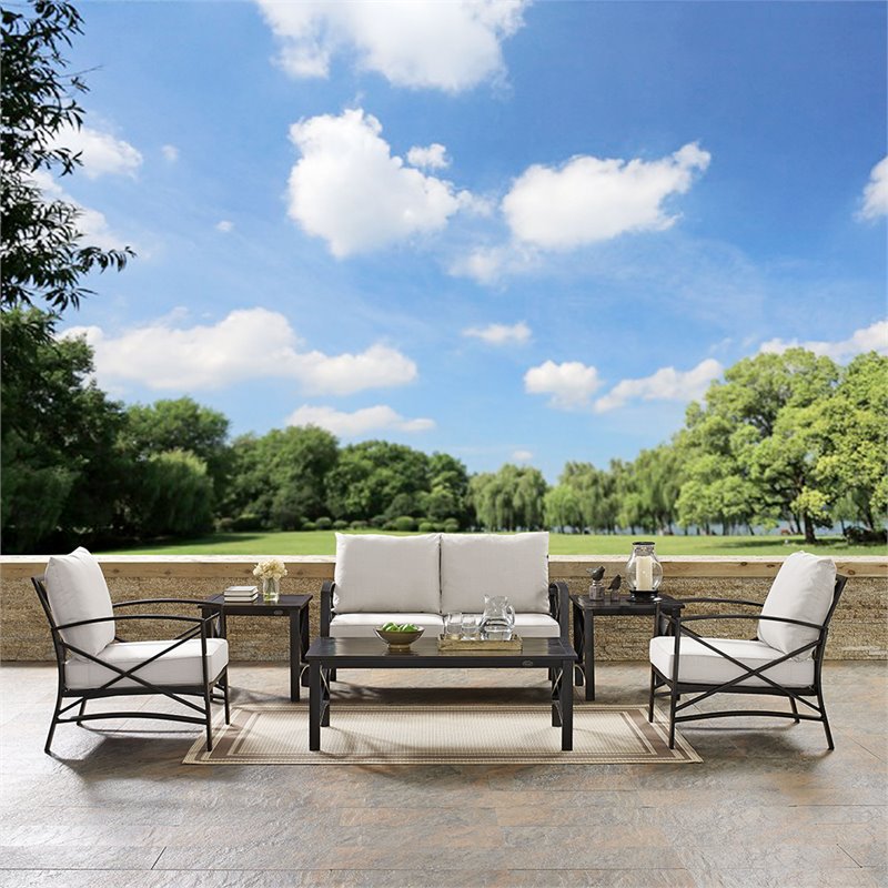 Crosley Furniture Kaplan 6Pc Fabric Sofa Set in Oil Rubbed Bronze and Oatmeal
