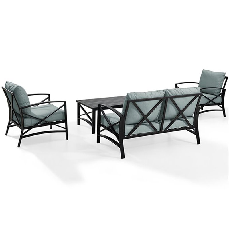Crosley Furniture Kaplan 4Pc Fabric Sofa Set in Oil Rubbed Bronze/Mist Green