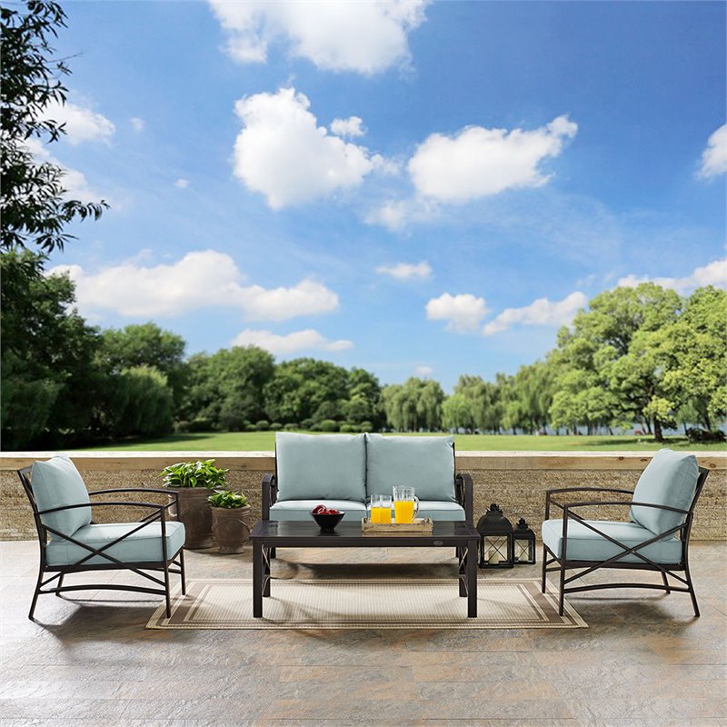 Crosley Furniture Kaplan 4Pc Fabric Sofa Set in Oil Rubbed Bronze/Mist Green