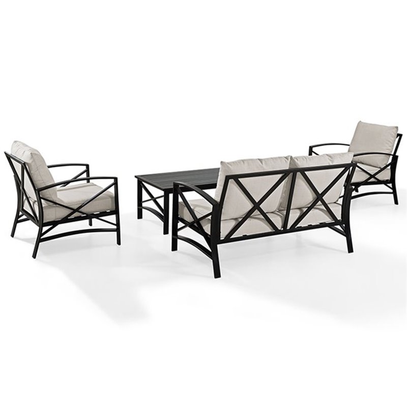 Crosley Furniture Kaplan 4Pc Fabric Sofa Set in Oil Rubbed Bronze and Oatmeal