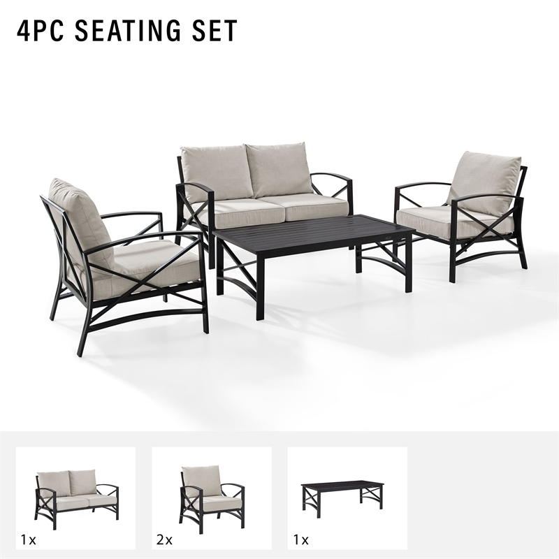 Crosley Furniture Kaplan 4Pc Fabric Sofa Set in Oil Rubbed Bronze and Oatmeal
