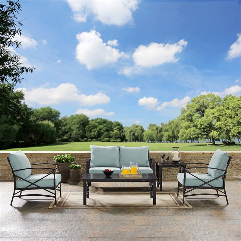 Crosley Furniture Kaplan 5Pc Fabric Sofa Set in Oil Rubbed Bronze/Mist Green