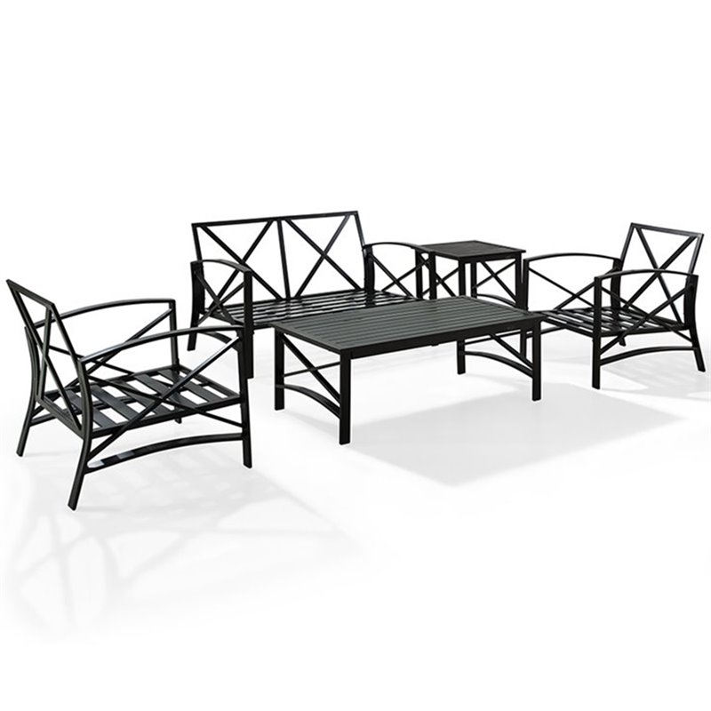 Crosley Furniture Kaplan 5Pc Fabric Sofa Set in Oil Rubbed Bronze and Oatmeal