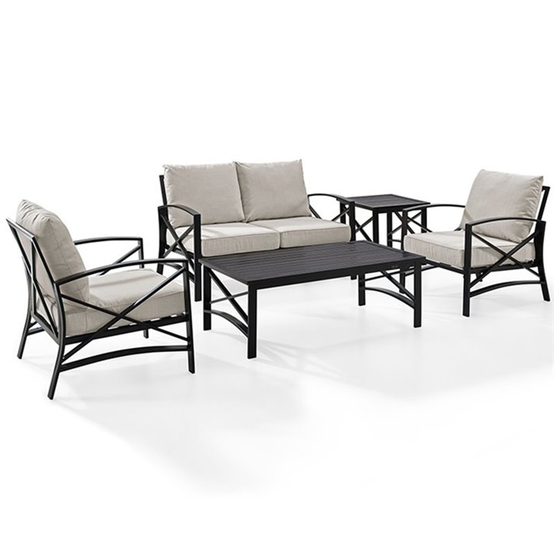 Crosley Furniture Kaplan 5Pc Fabric Sofa Set in Oil Rubbed Bronze and Oatmeal