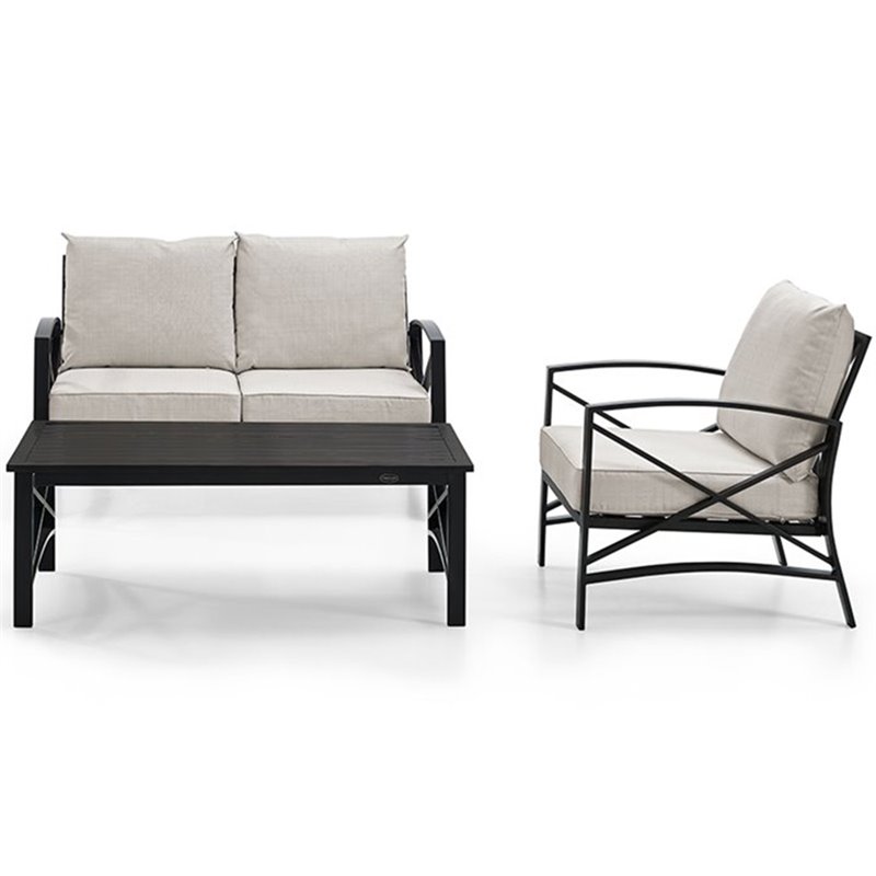 Crosley Furniture Kaplan 3Pc Patio Fabric Sofa Set in Oil Rubbed Bronze/Oatmeal
