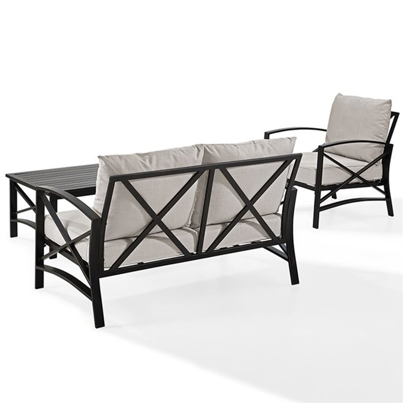 Crosley Furniture Kaplan 3Pc Patio Fabric Sofa Set in Oil Rubbed Bronze/Oatmeal