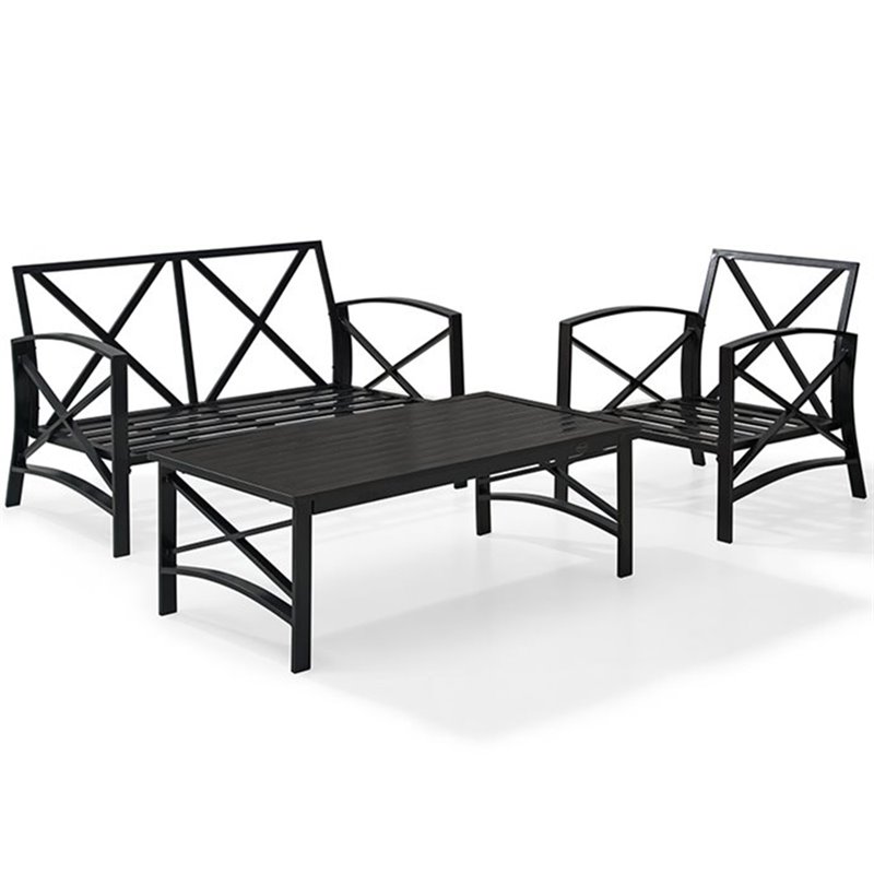 Crosley Furniture Kaplan 3Pc Patio Fabric Sofa Set in Oil Rubbed Bronze/Oatmeal