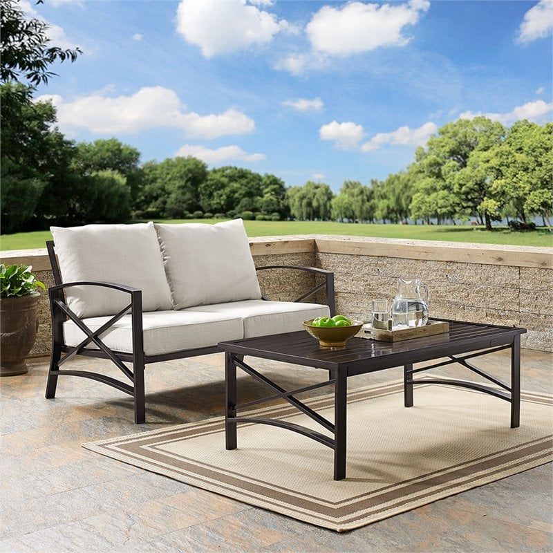 Crosley Furniture Kaplan 2Pc Fabric Sofa Set in Oil Rubbed Bronze and Oatmeal