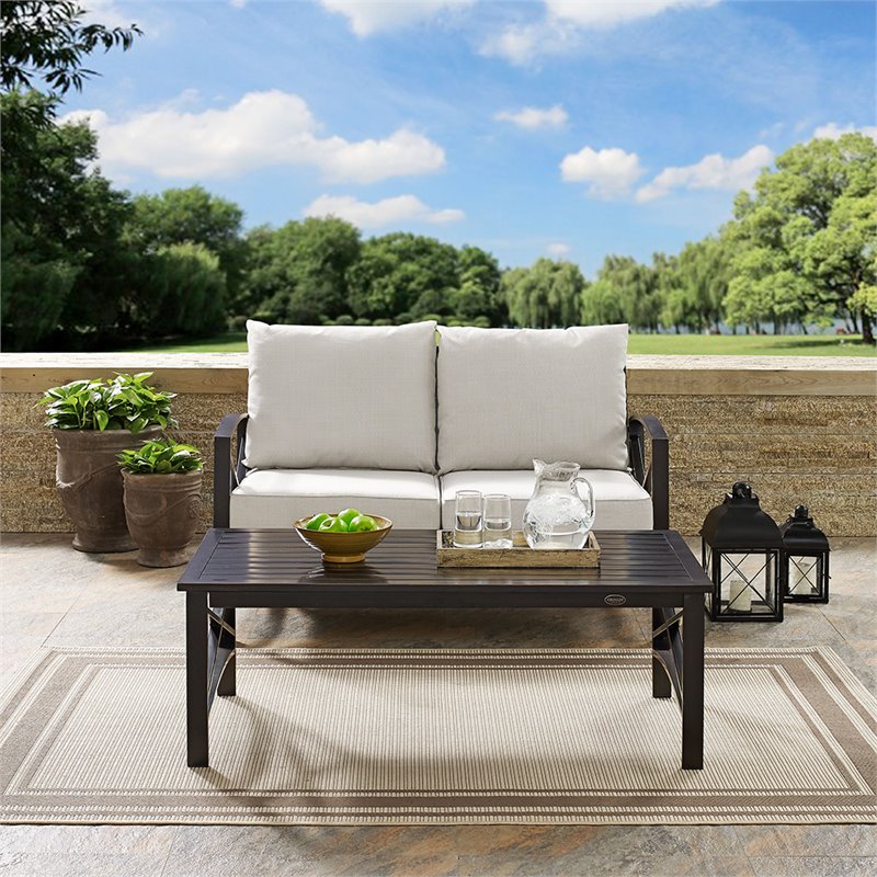 Crosley Furniture Kaplan 2Pc Fabric Sofa Set in Oil Rubbed Bronze and Oatmeal