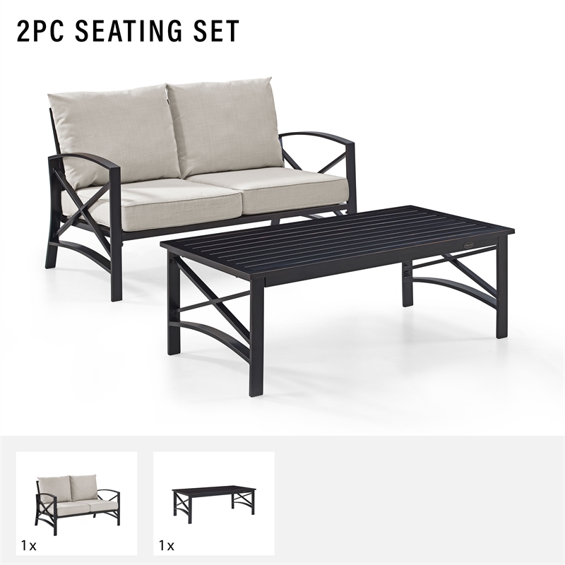 Crosley Furniture Kaplan 2Pc Fabric Sofa Set in Oil Rubbed Bronze and Oatmeal