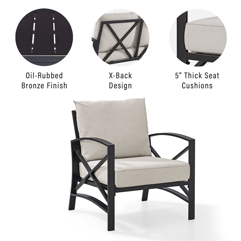 Crosley Furniture Kaplan Metal Patio Arm Chair in Oil Bronze and Oatmeal
