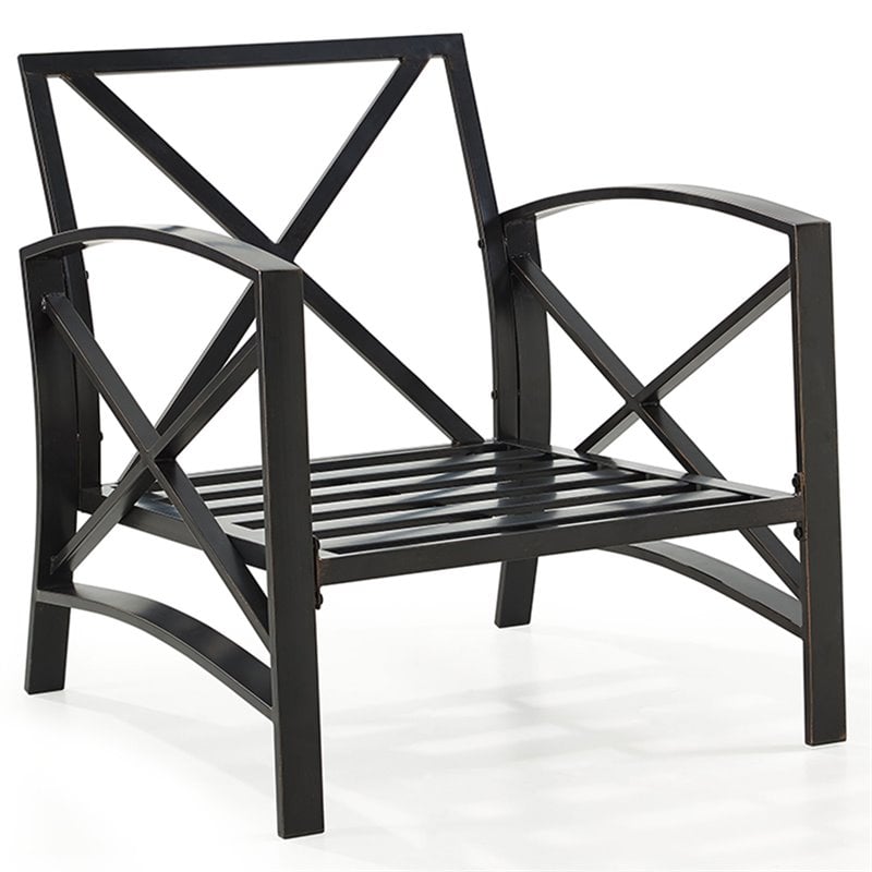 Crosley Furniture Kaplan Metal Patio Arm Chair in Oil Bronze and Oatmeal