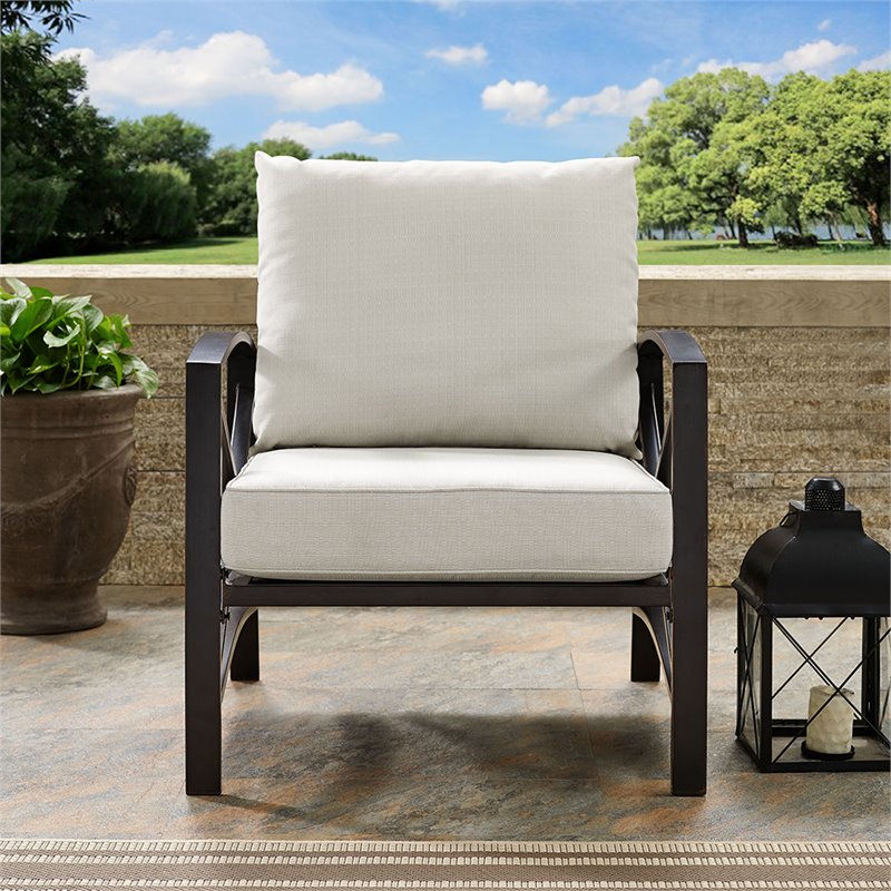 Crosley Furniture Kaplan Metal Patio Arm Chair in Oil Bronze and Oatmeal