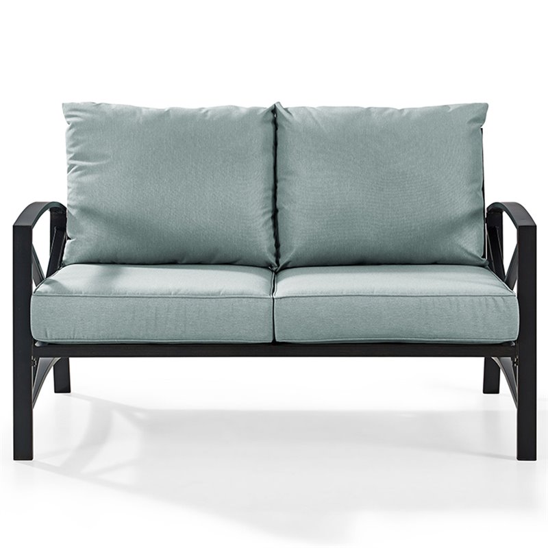 Crosley Furniture Kaplan Metal Patio Loveseat in Oil Bronze and Mist Green