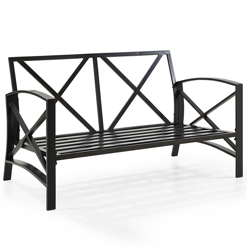 Crosley Furniture Kaplan Metal Patio Loveseat in Oil Bronze and Mist Green