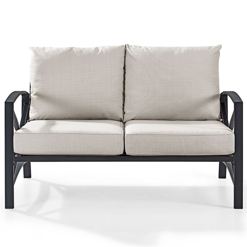 Crosley Furniture Kaplan Metal Patio Loveseat in Oil Bronze and Oatmeal
