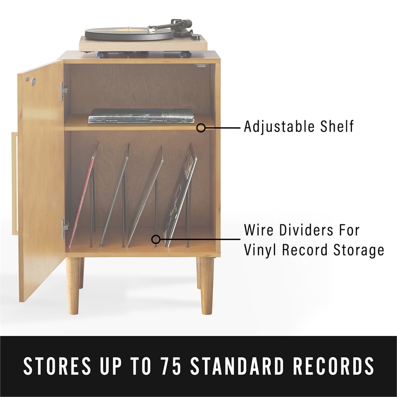 Crosley Furniture Everett Wood Record Player Stand in Acorn Brown