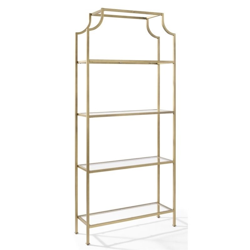 Crosley Aimee 2 Piece Open Display Case Glass Bookcase Set in Antique Gold