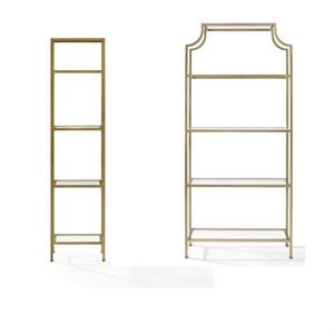 Crosley Aimee 2 Piece Open Display Case Glass Bookcase Set in Antique Gold
