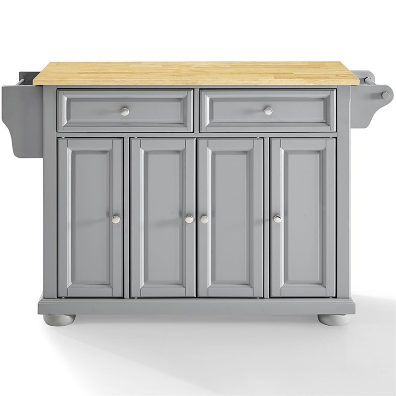 Crosley Furniture Alexandria Natural Wood Top Kitchen Island in Gray/Natural