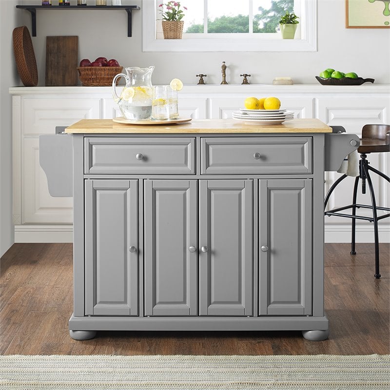Crosley Furniture Alexandria Natural Wood Top Kitchen Island in Gray/Natural