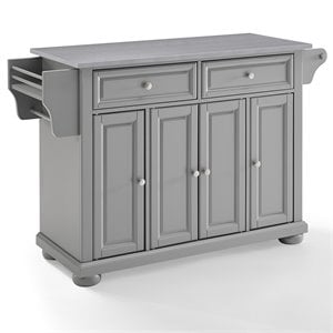 Crosley Furniture Alexandria Stainless Steel/Wood Top Kitchen Island in Gray
