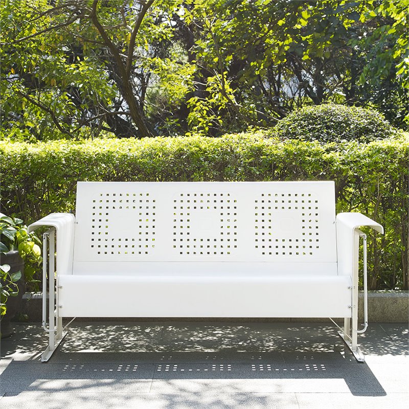 Crosley Furniture Bates Metal Steel Gliding Patio Sofa in White
