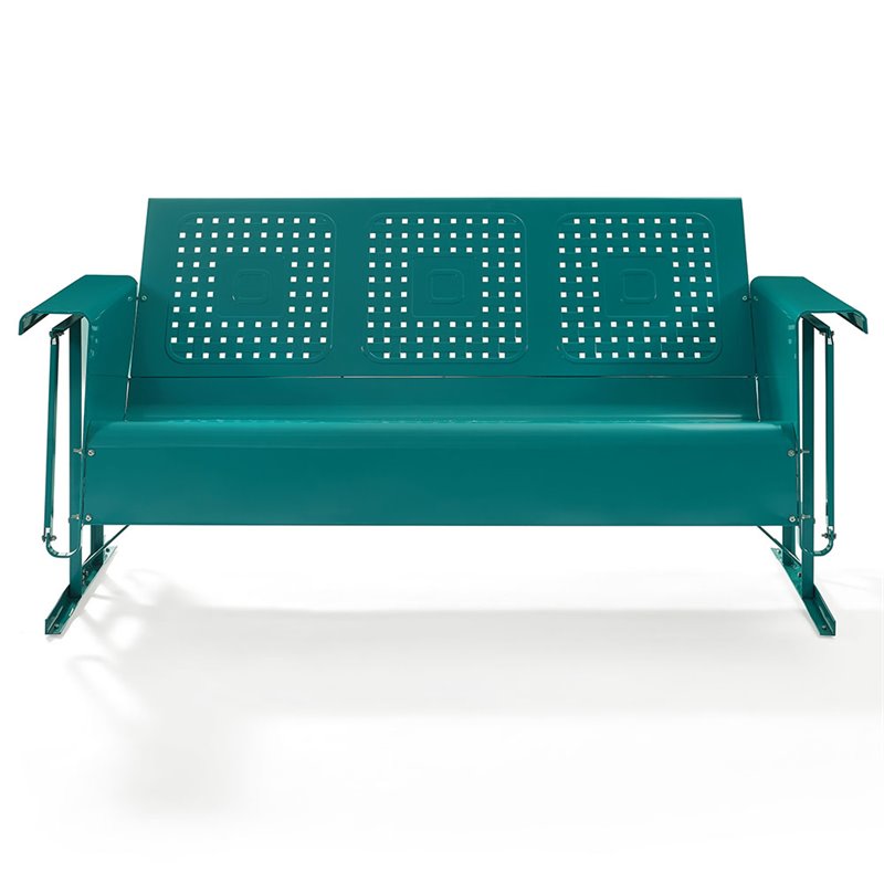 Crosley Furniture Bates Modern Metal Gliding Patio Sofa in Turquoise