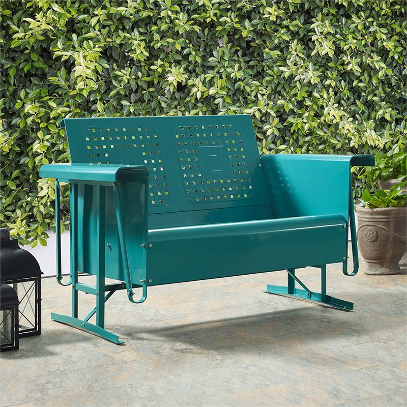 Crosley Furniture Bates Metal Gliding Patio Loveseat in Turquoise