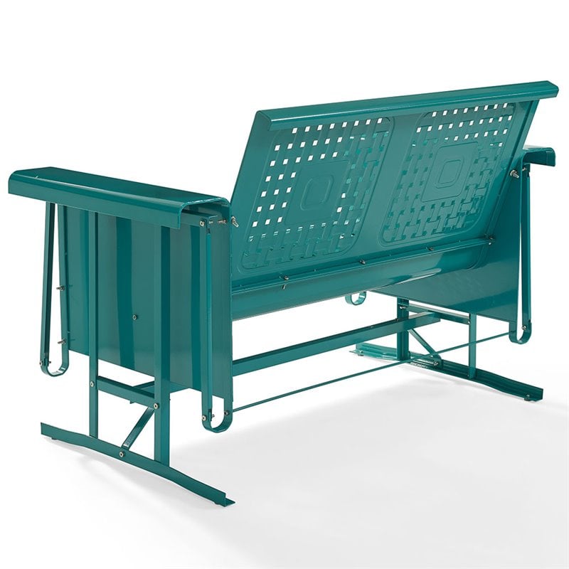 Crosley Furniture Bates Metal Gliding Patio Loveseat in Turquoise