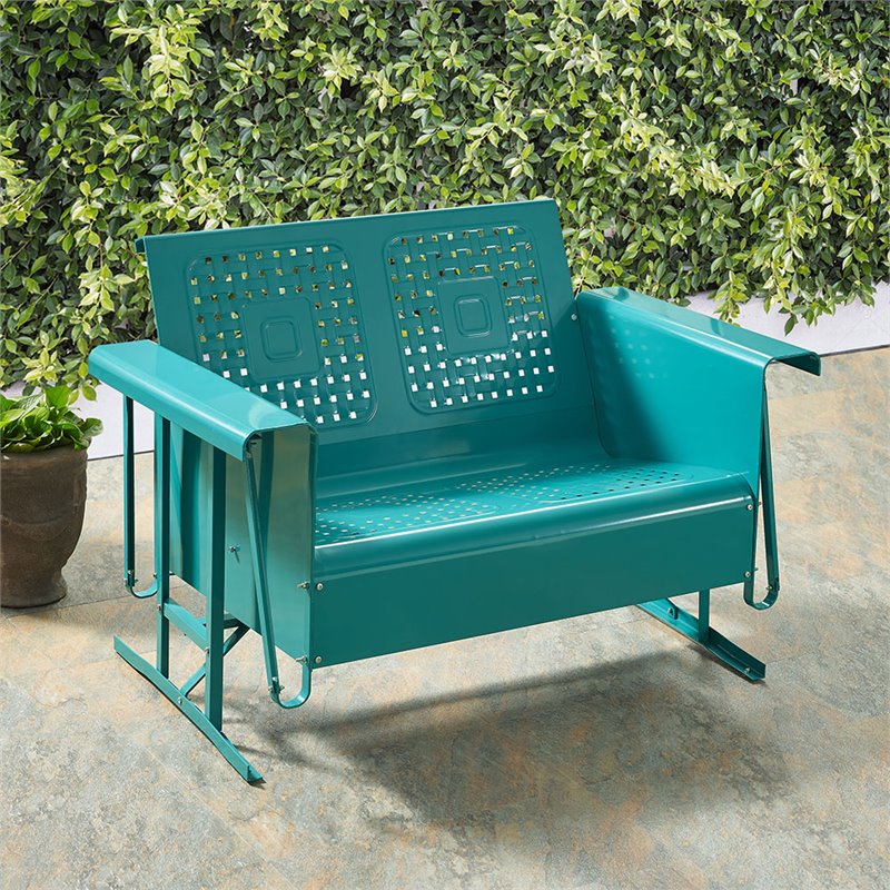 Crosley Furniture Bates Metal Gliding Patio Loveseat in Turquoise