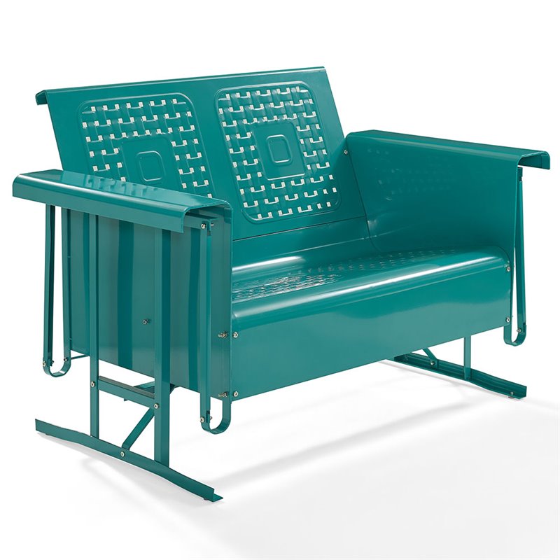 Crosley Furniture Bates Metal Gliding Patio Loveseat in Turquoise